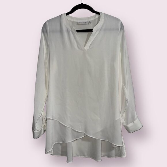 Susan Graver‎ Women’s Crossover Hem Roll Tab Sleeve Petite Tunic Top Size 10P - Picture 2 of 10